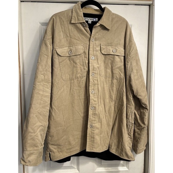 Mens Jacket Coat Tan Corduroy Fleece Lined 2XL Trucker Chore Button Up Pockets - Picture 1 of 13